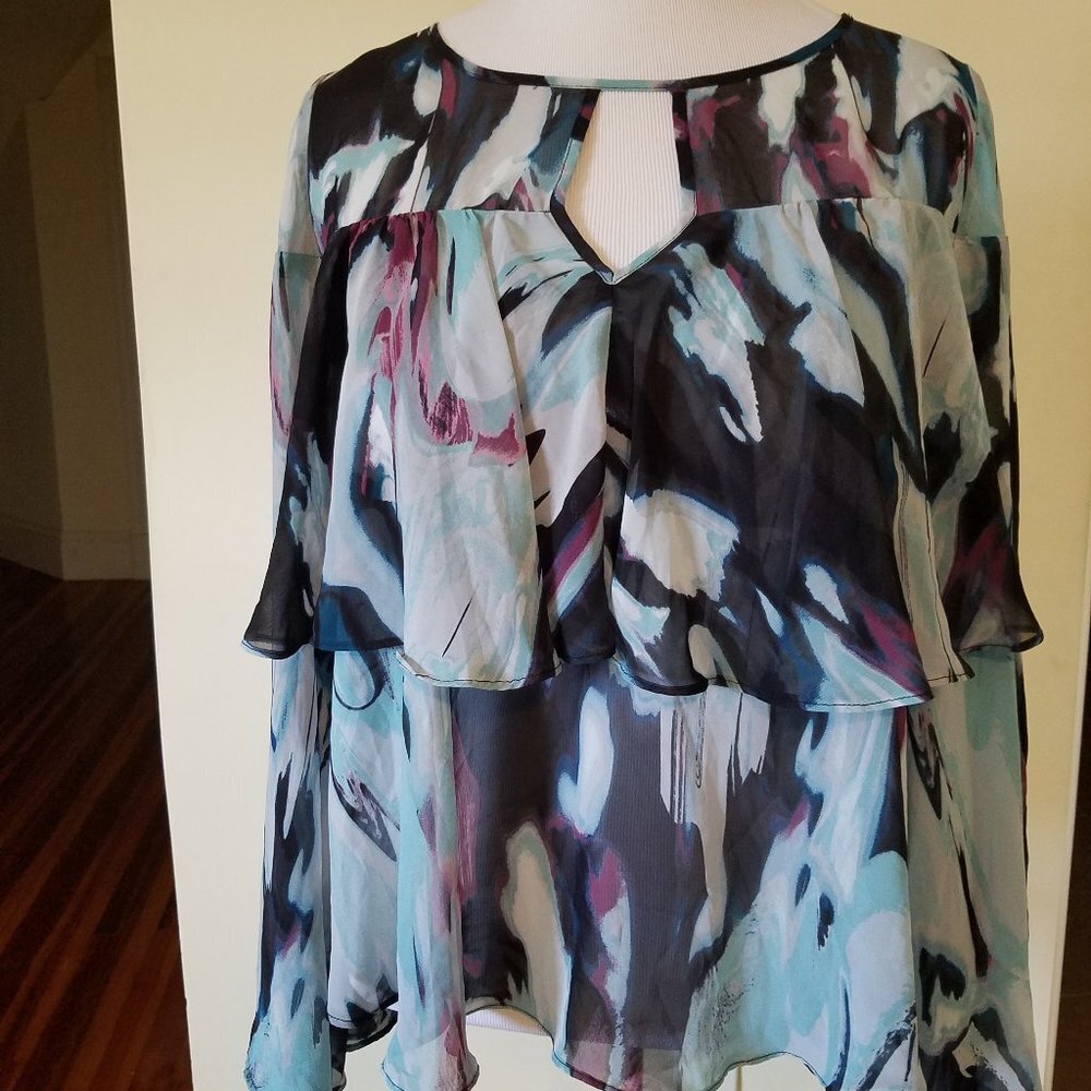 Jennifer Lopez shear ruffled top sz M